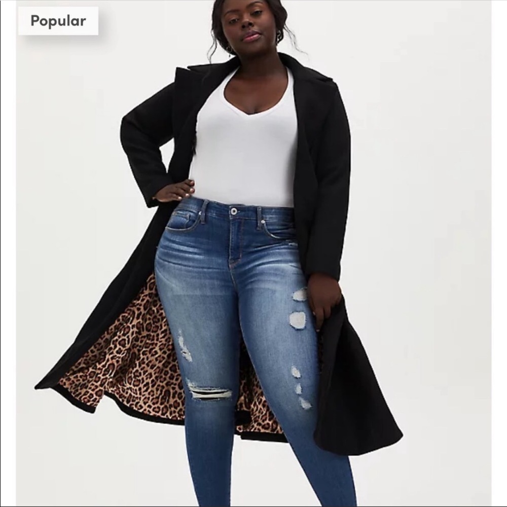 Black Stretch Woven Self-Tie Fit & Flare Longline Coat